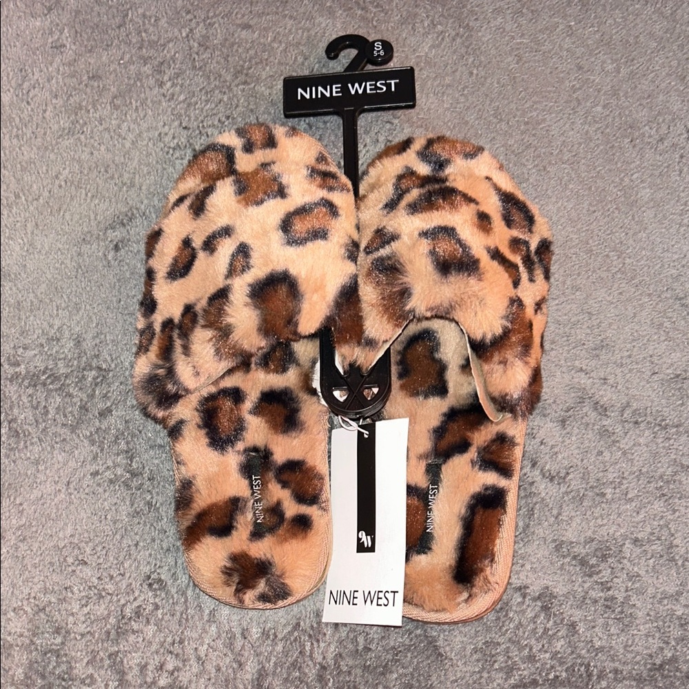 Nine West Brown and Tan Animal Print Slippers